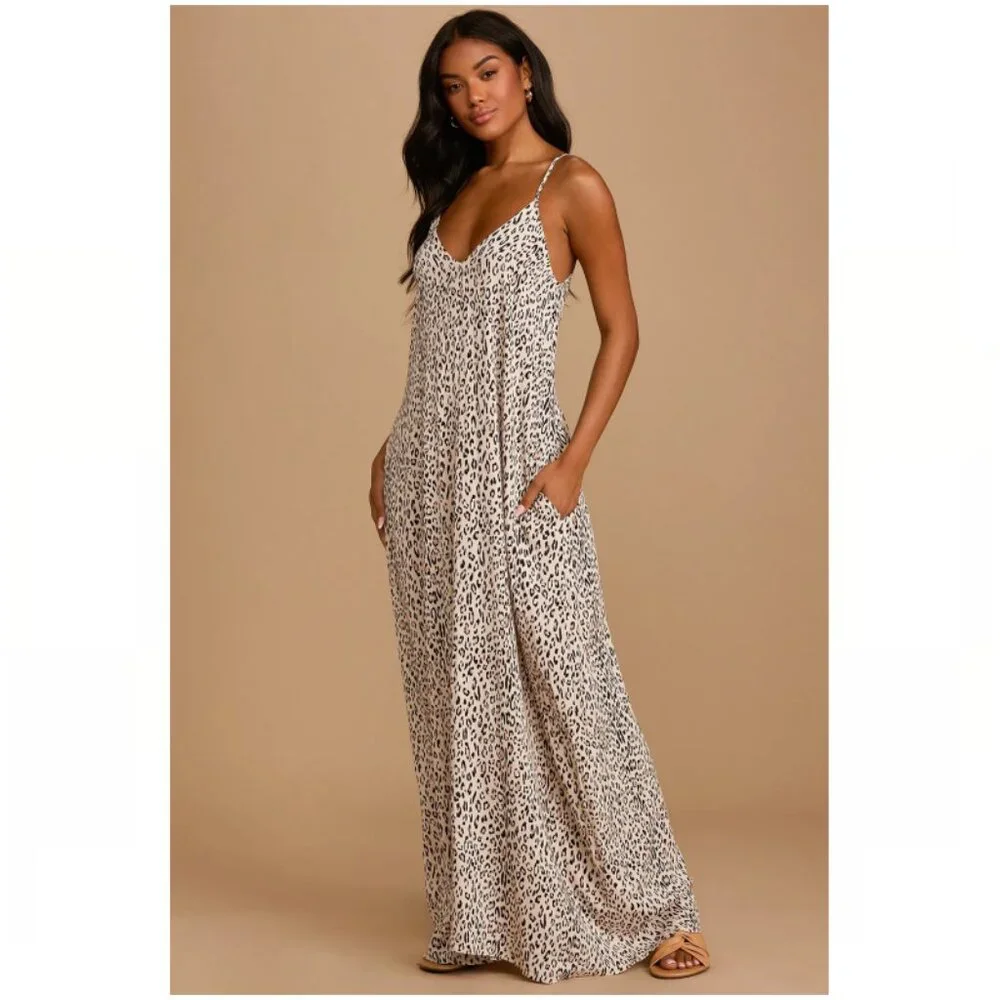 Lulu's Walk On the Wild Side Leopard Sleeveless Maxi Dress